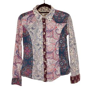 Vintage Dover Saddlery Womens‎ Paisley Button-Up Shirt Size S Cotton Blend
